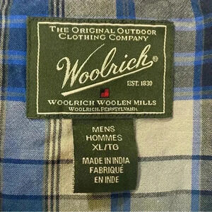 Woolrich men blue button up  short sleeve shirt size XL casual plaid checkered